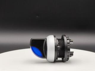 Переключатель с поворотной ручкой 2-х позиционный 60⁰, c фиксацией, цвет синий с подсветкой