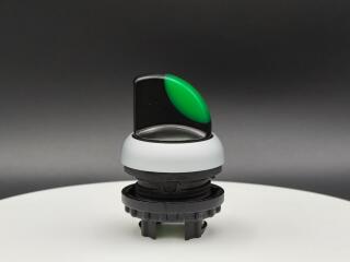 Переключатель с поворотной ручкой 3-х позиционный 40⁰, без фиксации, цвет зеленый с подсветкой