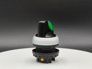 Переключатель с поворотной ручкой 3-х позиционный 40⁰, без фиксации, цвет зеленый с подсветкой