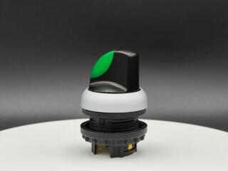 Переключатель с поворотной ручкой 3-х позиционный 40⁰, без фиксации, цвет зеленый с подсветкой