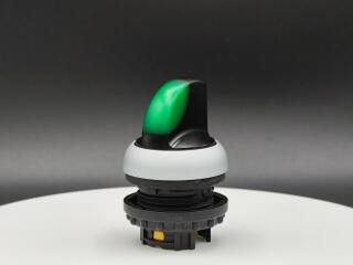 Переключатель с поворотной ручкой 3-х позиционный 40⁰, без фиксации, цвет зеленый с подсветкой