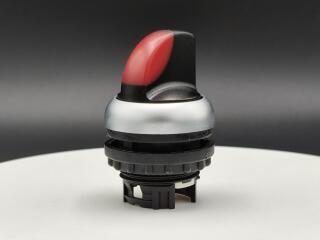 Переключатель с поворотной ручкой 3-х позиционный 60⁰, c фиксацией, цвет красный с подсветкой