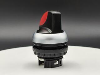 Переключатель с поворотной ручкой 3-х позиционный 60⁰, c фиксацией, цвет красный с подсветкой