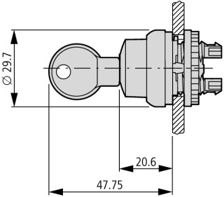 Переключатель с ключом, 3х позиционны, с фиксацией