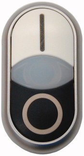 Двойная кнопка с сигнальной лампой, лампа и кнопка I - плоские, кнопка О выступающая