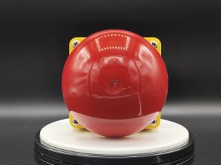 Выключатель, управлямый ногой или ладонью с фиксацией, отмена фиксации вытягиванием,1Р, цвет колпачка красный,корпуса желтый