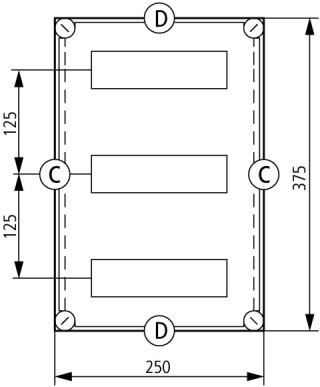 Изолированный модульный щиток, ВxШxД = 250x375x150 мм