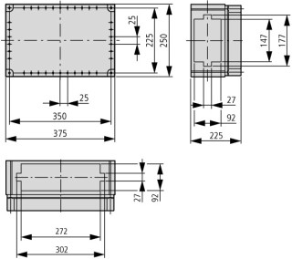 Изолированный щит, стенки с вырезом, ВхШхД = 296x421x225 мм , СА