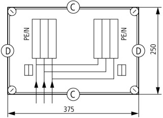 Изолированный щит с предохранителями, 2x  NH00 100A 3p, ВхШхД = 250x375x150 мм