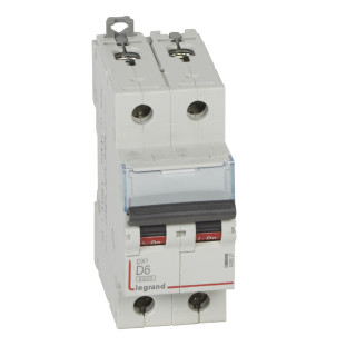 Автоматический выключатель DX³ 6000 - 10 кА - тип характеристики D - 2П - 230/400 В~ - 6 А - 2 модуля