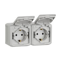 Розетки 2 х 2К+З с защитными шторками - 16 A - 250 В~ - Quteo IP 44 - Серый