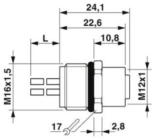 Чертеж, Встраиваемая розетка M12