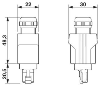 Чертеж, Соединитель RJ45 с креплением на защелках, ЭМС, IP65/67