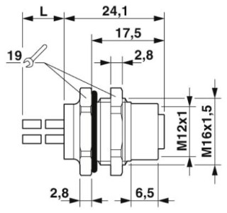 Чертеж, Встраиваемая розетка M12