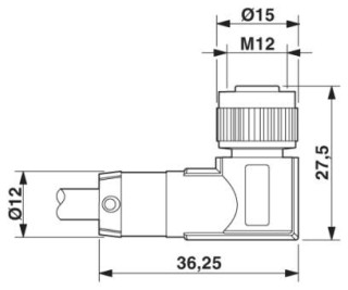 Чертеж, Гнездовая часть разъема M12 х 1, угловая, экранированная