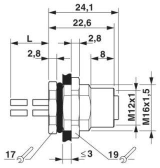 Чертеж, Встраиваемая розетка M12