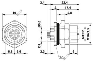 Чертеж, Встраиваемый соединитель M12