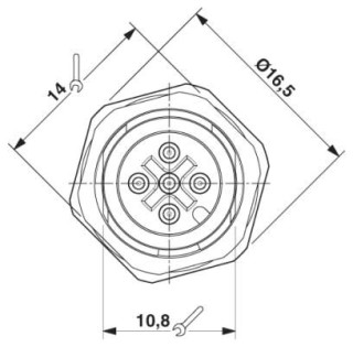 Чертеж, Вид спереди, встраиваемый соединитель M12