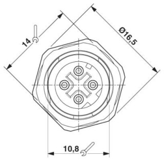 Чертеж, Вид спереди, встраиваемый соединитель M12