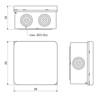 Коробка распределительная для О/П HF IP65 003.CS.K (KB) 88х88х48мм RAL7035