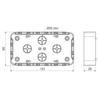 Коробка распределительная для о/п LK 80X28 2T (HB) 151х80х28 мм