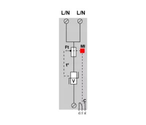 УЗИП Тип 1+2  Схема (1+0), 1 полюс, TN, UN400/UC440 Vac, Iimp - 25 kA In=70kA, Imax=140kA (сигнализация визуальная + дистанционная)