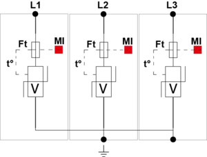 УЗИП Тип 1+2, Схема (3+0), 3 полюса, TNC, UN230/UC280 Vac, Iimp=12,5kA, In=20kA, Iimp total=37,5kA (сигнализация визуальная)