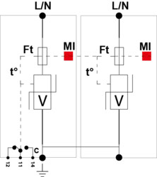 УЗИП Тип 1+2, Схема (2+0), 2 полюса, TN, UN230/UC255 Vac, Iimp=12,5kA, In=20kA, Iimp total=25kA (сигнализация визуальная + дистанционная)