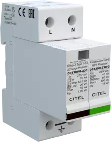 УЗИП Тип 1+2+3, Схема (1+1), 2 полюса, TT-TN, UN230/UC255 Vac, Iimp=12,5kA, Itota=25kA, In=20kA, Imax=50kA (сигнализация визуальная)