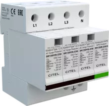 УЗИП Тип 1+2+3, Схема (3+1), 4 полюса, TT-TNS, UN230/UC255 Vac, Iimp=12,5kA, Itota=50kA, In=20kA, Imax=50kA (сигнализация визуальная)