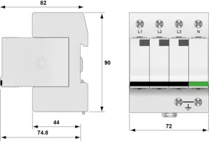 УЗИП Тип 1+2+3, Схема (3+1), 4 полюса, TT-TNS, UN230/UC255 Vac, Iimp=12,5kA, Itota=50kA, In=20kA, Imax=50kA (сигнализация визуальная)