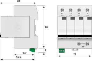 УЗИП Тип 1+2+3, Схема (4+0), 4 полюса, TNS, UN230/UC255 Vac, Iimp=12,5kA, Itota=50kA, In=20kA, Imax=50kA (сигнализация визуальная+дистанционная)