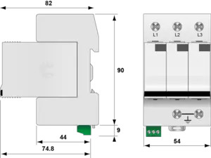 УЗИП Тип 1+2+3, Схема (3+0), 3 полюса, TNC, UN120/UC150 Vac, Iimp=12,5kA, Itota=37,5kA, In=20kA, Imax=50kA (сигнализация визуальная)