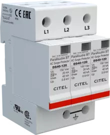 УЗИП Тип 2, Схема (3+0), 3 полюса, TNC, UN120/UC150 Vac, In=20kA, Imax=40kA, Imax total=120kA (сигнализация визуальная)