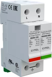 УЗИП Тип 2, Схема (1+1), 2 полюса, TT-TN, UN120/UC150 Vac, In=20kA, Imax=40kA, Imax total=40kA (сигнализация визуальная + дистанционная)