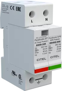 УЗИП Тип 2, Схема (1+1), 2 полюса, TT-TN, UN230/UC320 Vac, In=20kA, Imax=40kA, Imax total=40kA (сигнализация визуальная)