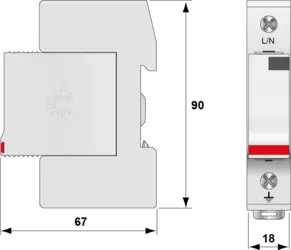 УЗИП Тип 2+3, Схема (1+0), 1 полюс, TN, UN230/UC255 Vac, MCOV=275 Vac, In=20kA, Imax=40kA, (сигнализация визуальная)