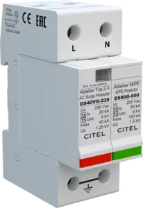 УЗИП Тип 2+3, Схема (1+1), 2 полюса, TT-TN, UN230/UC255 Vac, MCOV 275 Vac, In=20kA, Imax=40kA, Imax total=100kA (сигнализация визуальная)