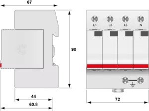 УЗИП Тип 2+3, Схема (4+0), 4 полюса, TNS, UN120/UC150 Vac, MCOV 275 Vac, In=20kA, Imax=40kA, Imax total=160kA (сигнализация визуальная)