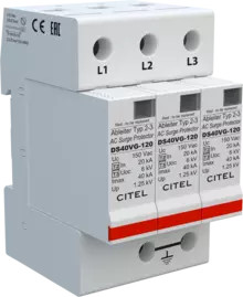 УЗИП Тип 2+3, Схема (3+0), 3 полюса, TNC, UN120/UC150 Vac, In=20kA, Imax=40kA, Imax total=120kA (сигнализация визуальная)