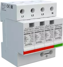 УЗИП Тип 2+3, Схема (3+1), 4 полюса, TT-TNS, UN120/UC150 Vac, In=20kA, Imax=40kA, Imax total=100kA (сигнализация визуальная)