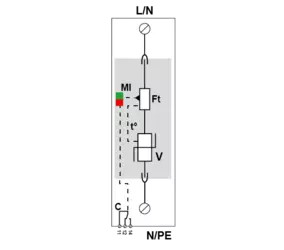 УЗИП Тип 1+2, Схема (1+0), 1 полюс, TN,  150 Vac, Iimp=12,5kA, In=20kA (сигнализация визуальная)