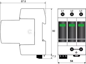 УЗИП Тип 1+2+3, Схема (3+0), 3 полюса, TNC, 320V ac , Iimp=12,5kA, Itota=37,5kA, In=20kA, Imax=50kA (сигнализация визуальная+ дистанционная)