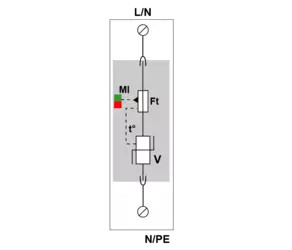 УЗИП Тип 2, Схема (1+0), 1 полюс, TN   760 Vac , In=20kA, Imax=50kA (сигнализация визуальная)