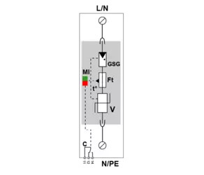 УЗИП Тип 2+3, Схема (1+0), 1 полюс, TN, 150 Vac, In=20kA, Imax=50kA,(сигнализация визуальная + дистанционная)
