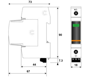 УЗИП для постоянного тока UN 48 V UC 65 / DC - AC 50Vac / Iimp 4 kA In 15 ka  - дистанционная сигнализация срабатывания 