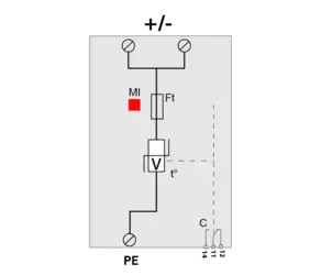 Тип УЗИП 1+2, UN 48 В DC UC 75 В DC. Конфигурация подлючения +/PE или -/PE , Iimp 25 кА ,In 25 кА , Imax 70 кА