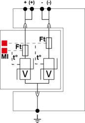 УЗИП по постоянному току. ТИП 2 Un-dc 110 V - Uc DC 180 V Uc AC 180V/ In 20 kA Imax 40 kA Imax Total 80 kA / визуальная сигнализация срабатывания