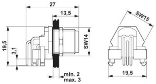 Чертеж, Встраиваемый соединитель M12