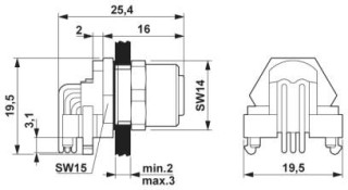 Чертеж, Встраиваемый соединитель M12